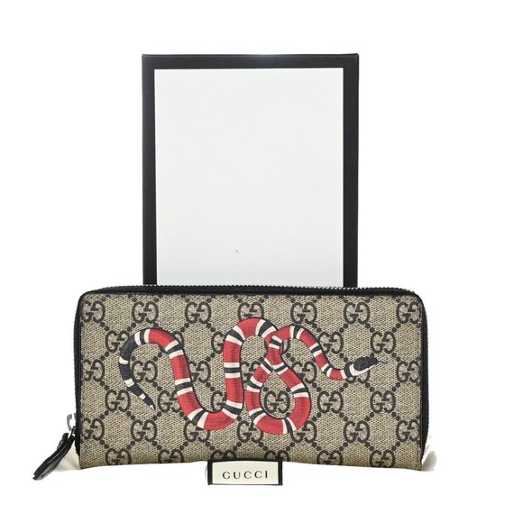 GUCCI GG Pattern King Snake Long Zipper Around Wallet Supreme Leather BN